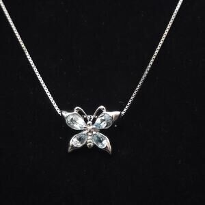 OTC Blue Topaz Butterfly Pendant Necklace 925 Sterling Silver